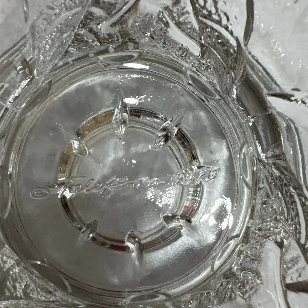 Teleflora 1985 Clear Glass Embossed Pear Leaf Two Sided Candle Holder Della R.